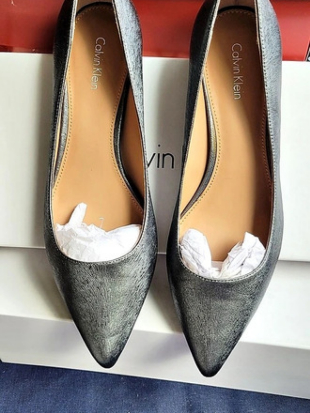 Calvin Klein Gabrianna New Saffiano Pointed Toe Heels Gray US 8.5 M